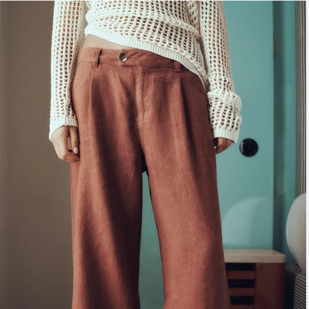 ZARA NWT 100% LINEN WIDE LEG TROUSERS